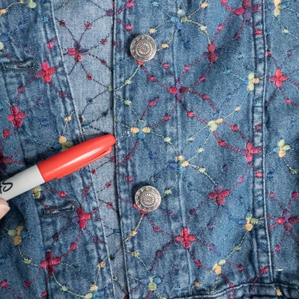 Vintage Embroidered Denim Light Shirt Jacket Colorful Dopamine Y2K Indie Large - Picture 11 of 16